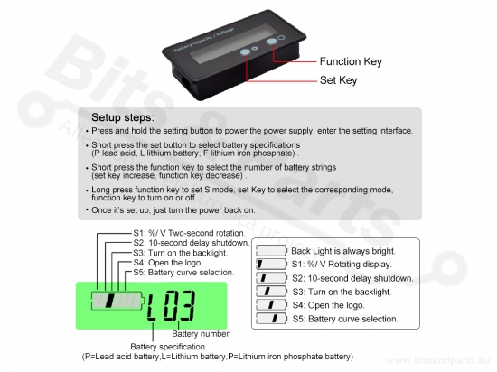 Battery capacity meter/display for lithium batteries blue